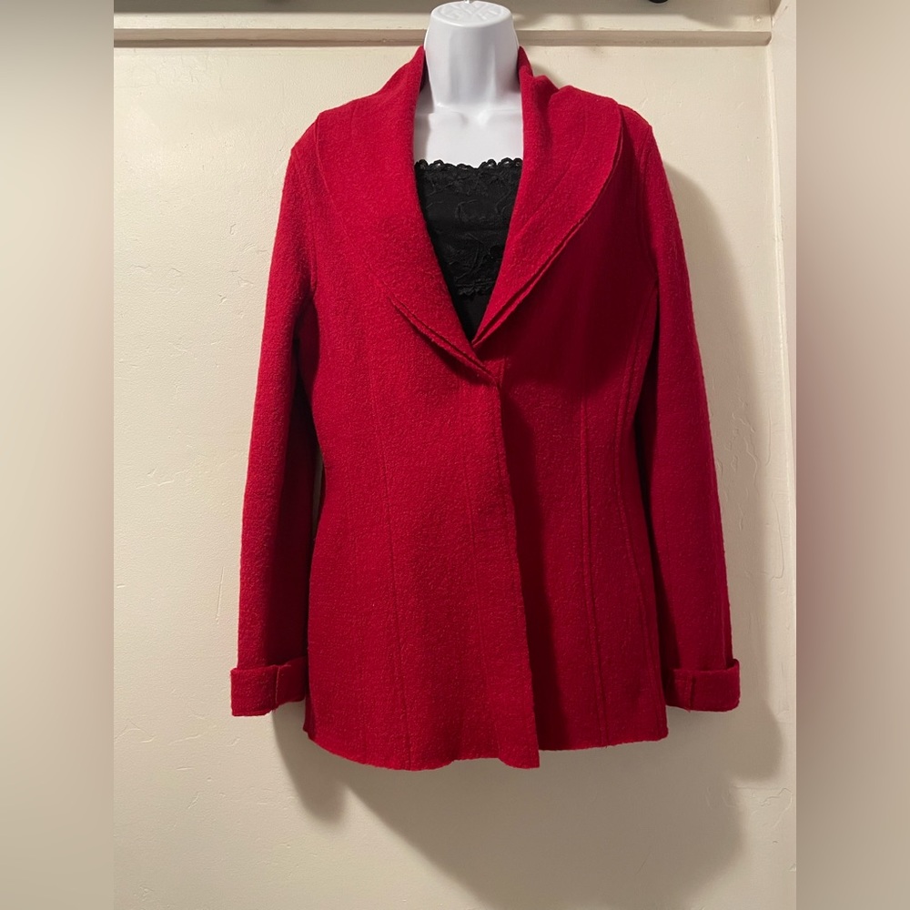 Cabi Red 100% Merino Wool Shawl Collared Unlined Jacket